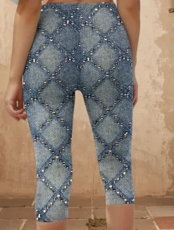 Discount Women's Leggings Capri Pants 3D Print High Elasticity Vacation Vintage Fashion Calf-Length High Waist Graphic Geometric Printing Breathable Soft Stretchy Formal Vacation Office Robin's Egg Blue Women Leggings