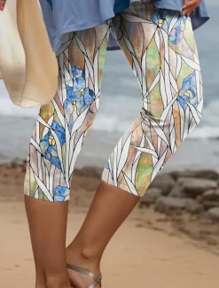 Outlet Women's Leggings Capri Pants High Elasticity Fashion Streetwear Full Length High Waist Floral Printing Thermal Warm Breathable Soft Outdoor Daily Fall Winter Regular Fit Women Leggings