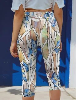 Outlet Women's Leggings Capri Pants High Elasticity Fashion Streetwear Full Length High Waist Floral Printing Thermal Warm Breathable Soft Outdoor Daily Fall Winter Regular Fit Women Leggings
