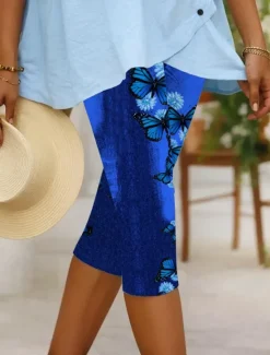 Clearance Women's Leggings Capri Pants High Elasticity Vacation Vintage Fashion Calf-Length Mid Waist Floral Graphic Butterfly Printing Breathable Soft Stretchy Vacation Casual Daily Summer Spring Women Leggings