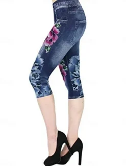 Online Women's Leggings Capri Pants 3D Print Chinos Leggings Vacation Vintage Casual Calf-Length High Waist Floral Printing Comfy Soft Comfortable Stretchy Outdoor Vacation Street Summer Slim Fit Women Leggings
