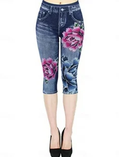Online Women's Leggings Capri Pants 3D Print Chinos Leggings Vacation Vintage Casual Calf-Length High Waist Floral Printing Comfy Soft Comfortable Stretchy Outdoor Vacation Street Summer Slim Fit Women Leggings