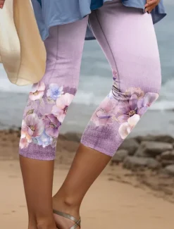 Hot Women's Leggings Capri Pants High Elasticity Vacation Vintage Fashion Calf-Length High Waist Floral Graphic Printing Thermal Warm Breathable Soft Stretchy Outdoor Daily Pink Blue Purple Green Summer Women Leggings