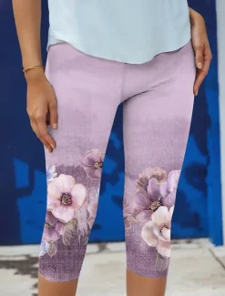 Hot Women's Leggings Capri Pants High Elasticity Vacation Vintage Fashion Calf-Length High Waist Floral Graphic Printing Thermal Warm Breathable Soft Stretchy Outdoor Daily Pink Blue Purple Green Summer Women Leggings