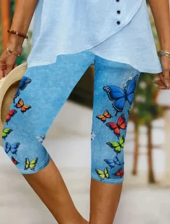 Online Women's Leggings Capri Pants High Elasticity Vacation Vintage Fashion Calf-Length High Waist Graphic Butterfly Printing Thermal Warm Breathable Soft Stretchy Formal Outdoor Vacation Women Leggings