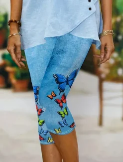 Online Women's Leggings Capri Pants High Elasticity Vacation Vintage Fashion Calf-Length High Waist Graphic Butterfly Printing Thermal Warm Breathable Soft Stretchy Formal Outdoor Vacation Women Leggings