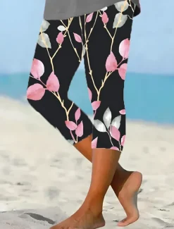 New Women's Leggings Capri Pants 3D Print Vacation Vintage Fashion Calf-Length High Waist Floral Graphic Printing Stretchy Vacation Street Causal Robin's Egg Blue Black White Blue Summer Spring Slim Fit Women Leggings