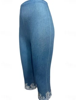 New Women's Leggings Capri Pants 3D Print Vacation Vintage Fashion Calf-Length High Waist Floral Graphic Printing Stretchy Vacation Street Causal Robin's Egg Blue Black White Blue Summer Spring Slim Fit Women Leggings