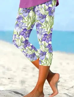 New Women's Leggings Capri Pants High Elasticity Vacation Vintage Fashion Calf-Length High Waist Floral Graphic Printing Breathable Soft Stretchy Vacation Casual Daily Summer Spring Regular Fit Women Leggings