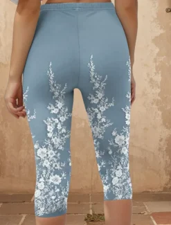 Best Women's Leggings Capri Pants 3D Print High Elasticity Vacation Vintage Fashion Calf-Length High Waist Floral Graphic Printing Breathable Soft Stretchy Formal Vacation Office Robin's Egg Blue Women Leggings