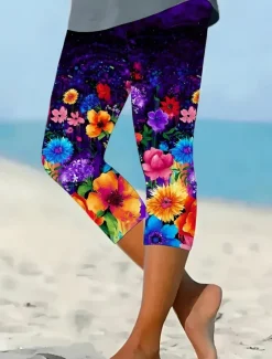 Sale Women's Leggings Capri Pants High Elasticity Vacation Vintage Fashion Full Length High Waist Floral Graphic Printing Thermal Warm Breathable Soft Stretchy Outdoor Daily Women Leggings