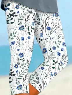 New Women's Leggings Capri Pants High Elasticity Fashion Streetwear Calf-Length High Waist Floral Graphic Printing Breathable Soft Outdoor Daily Robin's Egg Blue Summer Spring Regular Fit Women Leggings