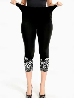 Sale Women's Leggings Capri Pants High Elasticity Elegant Vacation Vintage Calf-Length Mid Waist Floral Graphic Printing Breathable Soft Stretchy Vacation Casual Daily Summer Spring Regular Fit Women Leggings