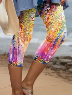 Outlet Women's Leggings Capri Pants High Elasticity Vacation Vintage Fashion Calf-Length High Waist Floral Graphic Printing Thermal Warm Breathable Soft Stretchy Formal Outdoor Vacation Women Leggings