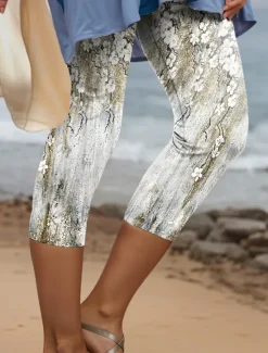 Outlet Women's Leggings Capri Pants High Elasticity Vacation Vintage Fashion Calf-Length High Waist Floral Graphic Printing Thermal Warm Breathable Soft Stretchy Formal Outdoor Vacation Women Leggings