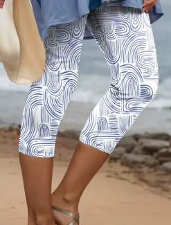 Hot Women's Leggings Capri Pants High Elasticity Vacation Vintage Fashion Calf-Length High Waist Floral Graphic Geometic Printing Thermal Warm Breathable Soft Outdoor Daily Pink Blue Purple Summer Women Leggings