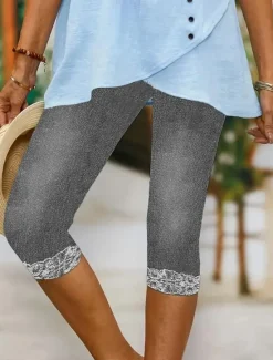 Discount Women's Leggings Capri Pants High Elasticity Vacation Vintage Fashion Calf-Length Mid Waist Floral Graphic Abstract Printing Breathable Soft Stretchy Vacation Casual Daily Robin's Egg Blue Grey Women Leggings