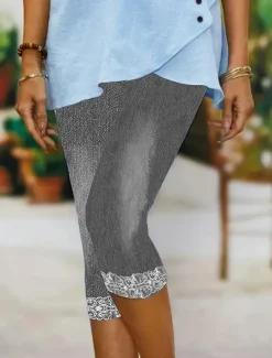 Discount Women's Leggings Capri Pants High Elasticity Vacation Vintage Fashion Calf-Length Mid Waist Floral Graphic Abstract Printing Breathable Soft Stretchy Vacation Casual Daily Robin's Egg Blue Grey Women Leggings