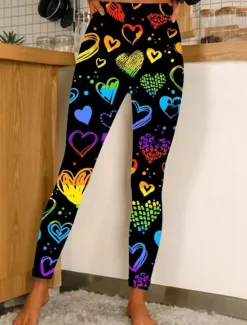 Best Women's Leggings Comfort Ankle-Length High Waist Heart Graphic Comfy Soft Breathable High Elasticity Valentine's Day Sports Black Pink Red Purple Fall & Winter Skinny Women Leggings