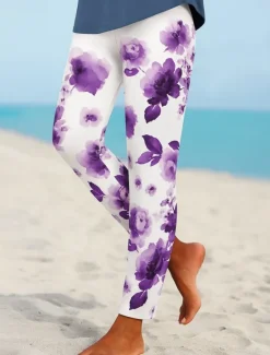 Discount Women's Leggings Elegant Vacation Vintage Ankle-Length High Waist Floral Graphic 3D Print Quick Dry Breathability Soft Stretchy Outdoor Home Causal Black Blue Purple Green Fall Regular Fit Women Women's Sweatpants & Joggers|Leggings