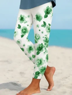 Discount Women's Leggings Elegant Vacation Vintage Ankle-Length High Waist Floral Graphic 3D Print Quick Dry Breathability Soft Stretchy Outdoor Home Causal Black Blue Purple Green Fall Regular Fit Women Women's Sweatpants & Joggers|Leggings