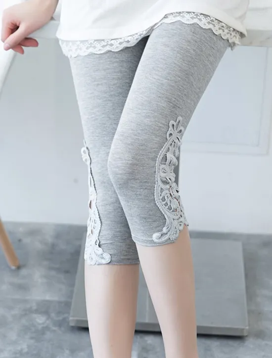 Online Women's Leggings Fashion Casual Daily Capris Solid Colored Lace Tummy Control Butt Lift Comfort Stretchy Casual Daily Black White ash-colored Skinny Women Leggings