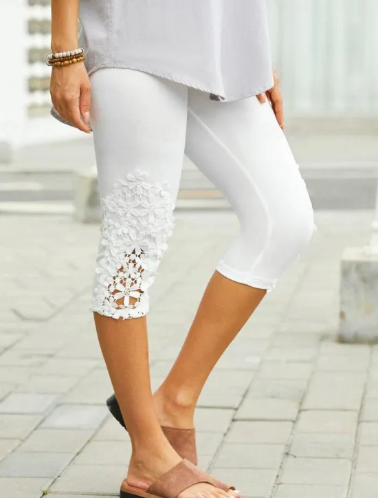 Online Women's Leggings Fashion Calf-Length Plain Lace Tummy Control Butt Lift Comfort Stretchy Casual Weekend Slim Women Leggings