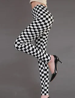 Outlet Women's Leggings Fashion Streetwear Full Length Mid Waist Geometric Striped Elastic Waist Print Breathability Comfortable Micro-elastic Outdoor Street Daily Black and white stripes black vertical Women Leggings