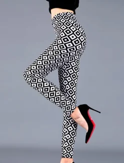 Outlet Women's Leggings Fashion Streetwear Full Length Mid Waist Geometric Striped Elastic Waist Print Breathability Comfortable Micro-elastic Outdoor Street Daily Black and white stripes black vertical Women Leggings