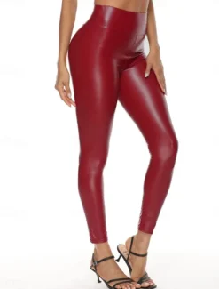 Online Women's Leggings Fashion Streetwear Sexy Ankle-Length High Waist Solid Color High Cut Windproof Soft Comfortable Micro-elastic Outdoor Party Street navy blue light dark green light black matte velvet Women Pants