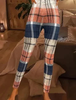 Best Women's Leggings Fashion Streetwear Ankle-Length High Waist Plaid Printing Thermal Warm Soft Breathable Micro-elastic Outdoor Daily Fall Winter Regular Fit Women Leggings