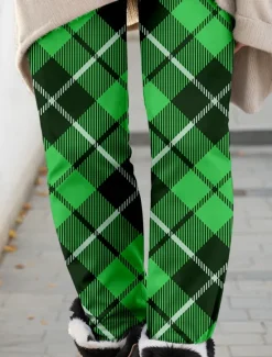 New Women's Leggings Fashion Streetwear Ankle-Length High Waist Plaid Printing Thermal Warm Soft Breathable Micro-elastic Outdoor St.Patrick's Day Daily Fall Winter Regular Fit Women Leggings