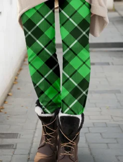 New Women's Leggings Fashion Streetwear Ankle-Length High Waist Plaid Printing Thermal Warm Soft Breathable Micro-elastic Outdoor St.Patrick's Day Daily Fall Winter Regular Fit Women Leggings