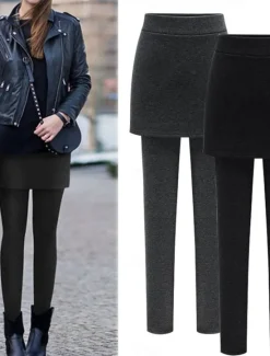 Best Women's Leggings Fashion Streetwear Full Length High Waist Plain 2 in 1 High Cut Thermal Warm Soft Comfortable Micro-elastic Outdoor Street Daily Light Gray Dark-Gray Black Fall Winter Regular Fit Women Leggings