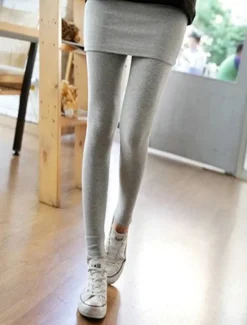 Best Women's Leggings Fashion Streetwear Full Length High Waist Plain 2 in 1 High Cut Thermal Warm Soft Comfortable Micro-elastic Outdoor Street Daily Light Gray Dark-Gray Black Fall Winter Regular Fit Women Leggings