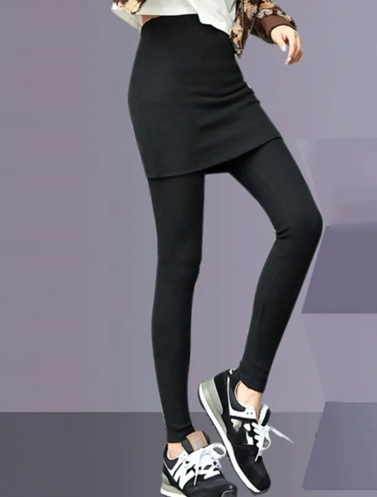 Best Women's Leggings Fashion Streetwear Full Length High Waist Plain 2 in 1 High Cut Thermal Warm Soft Comfortable Micro-elastic Outdoor Street Daily Light Gray Dark-Gray Black Fall Winter Regular Fit Women Leggings