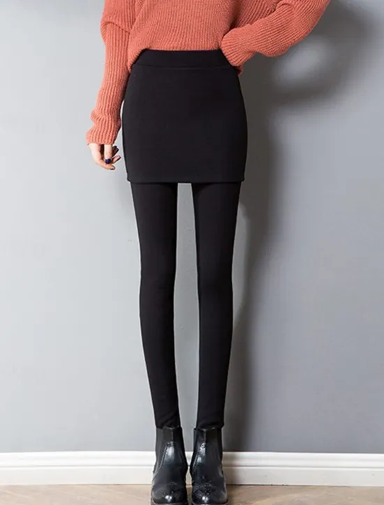 Best Women's Leggings Fashion Streetwear Full Length High Waist Plain 2 in 1 High Cut Thermal Warm Soft Comfortable Micro-elastic Outdoor Street Daily Light Gray Dark-Gray Black Fall Winter Regular Fit Women Leggings