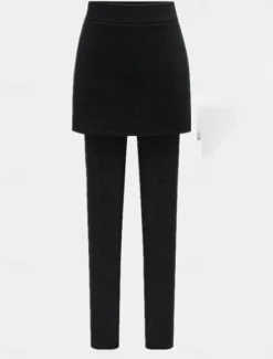 Best Women's Leggings Fashion Streetwear Full Length High Waist Plain 2 in 1 High Cut Thermal Warm Soft Comfortable Micro-elastic Outdoor Street Daily Light Gray Dark-Gray Black Fall Winter Regular Fit Women Leggings