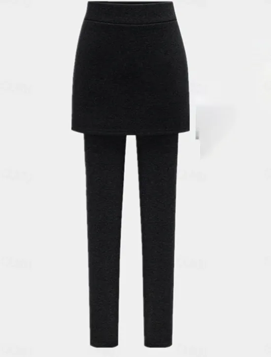 Best Women's Leggings Fashion Streetwear Full Length High Waist Plain 2 in 1 High Cut Thermal Warm Soft Comfortable Micro-elastic Outdoor Street Daily Light Gray Dark-Gray Black Fall Winter Regular Fit Women Leggings