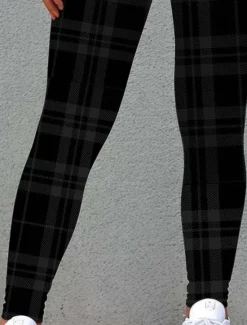 Best Women's Leggings Fashion Streetwear Ankle-Length High Waist Plaid Printing Thermal Warm Soft Breathable Micro-elastic Outdoor Daily Fall Winter Regular Fit Women Leggings
