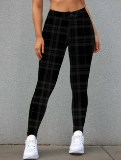 Best Women's Leggings Fashion Streetwear Ankle-Length High Waist Plaid Printing Thermal Warm Soft Breathable Micro-elastic Outdoor Daily Fall Winter Regular Fit Women Leggings