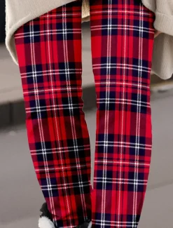 Clearance Women's Leggings Fashion Streetwear Ankle-Length High Waist Plaid Printing Thermal Warm Soft Breathable Micro-elastic Christmas Outdoor Daily Fall Winter Regular Fit Women Leggings