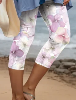 Outlet Women's Leggings Pants 3D Print High Elasticity Fashion Streetwear Full Length High Waist Floral Thermal Warm Breathable Soft Outdoor Daily Pink Blue Purple Green Fall Winter Regular Fit Women Spring Pants