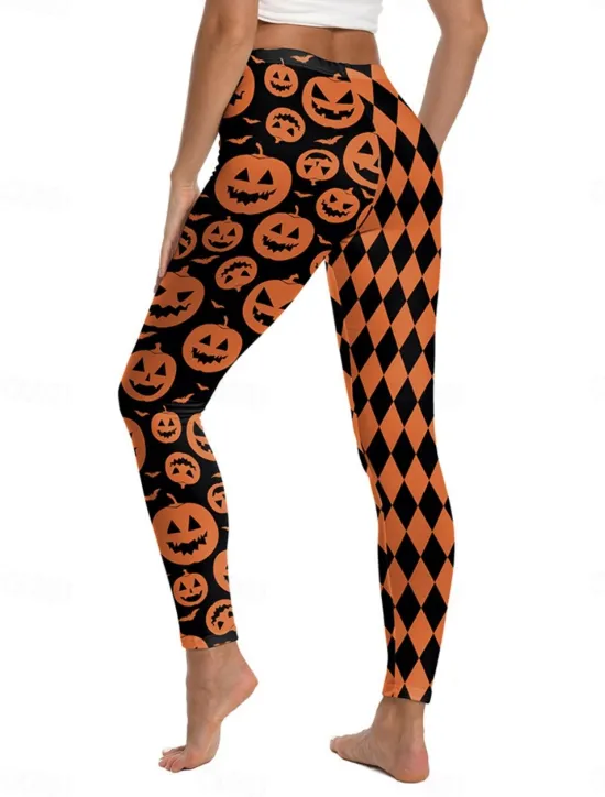 New Women's Leggings Punk Streetwear Full Length High WaistPantsHalloween Pumpkin Print Breathability Soft Comfortable High Elasticity Vacation Party Black White Yellow Orange Fall Winter Regular Fit Women Leggings|Pants