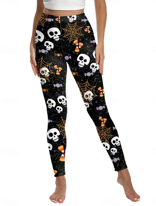 New Women's Leggings Punk Streetwear Full Length High WaistPantsHalloween Pumpkin Print Breathability Soft Comfortable High Elasticity Vacation Party Black White Yellow Orange Fall Winter Regular Fit Women Leggings|Pants