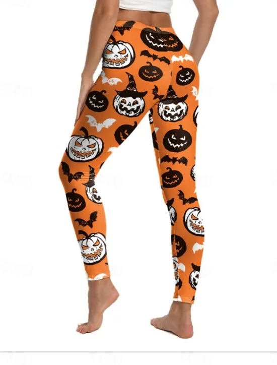 New Women's Leggings Punk Streetwear Full Length High WaistPantsHalloween Pumpkin Print Breathability Soft Comfortable High Elasticity Vacation Party Black White Yellow Orange Fall Winter Regular Fit Women Leggings|Pants
