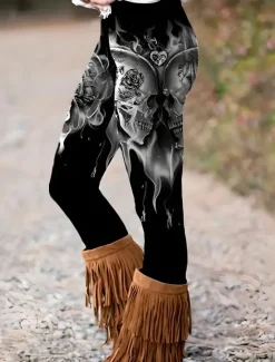 Discount Women's Leggings Punk Vintage Fashion Ankle-Length High WaistPantsHalloween Graphic Halloween Printing Thermal Warm Soft Breathable Stretchy Vacation Casual Daily Black White Sky Blue Green Spring Women Leggings