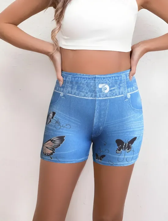 Hot Women's Leggings Shorts 3D Print Chinos Vacation Vintage Streetwear Short High Waist Plain Printing Comfy Soft Comfortable Stretchy Outdoor Vacation Street Navy Blue Royal Blue Blue Summer Slim Fit Women Leggings|Shorts
