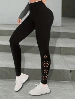 Discount Women's Leggings Streetwear Casual Long High Waist Plain Patchwork High Cut Hole Breathability Soft Micro-elastic Vacation Street Daily Wear Summer Regular Fit Women Leggings