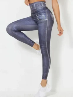 Outlet Women's Leggings Trousers 3D Print Chinos Vacation Vintage Streetwear Full Length High Waist Graphic Comfy Soft Comfortable Stretchy Outdoor Yoga Street Blue Light Grey Light Blue Gray Summer Skinny Women Leggings